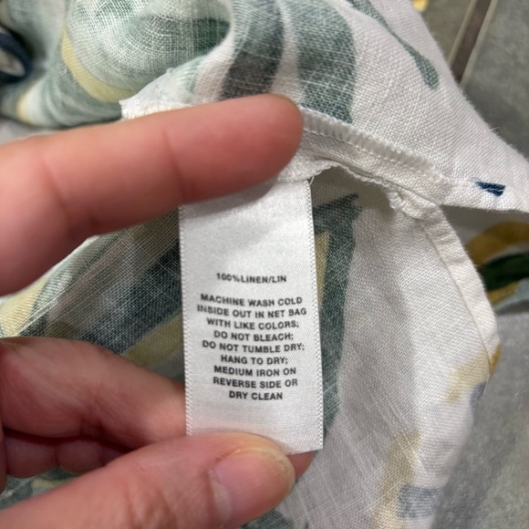 Lafayette 148 New York Green Leaf Blouse Sz L 100% Linen Button Down Top Coastal - Picture 5 of 7